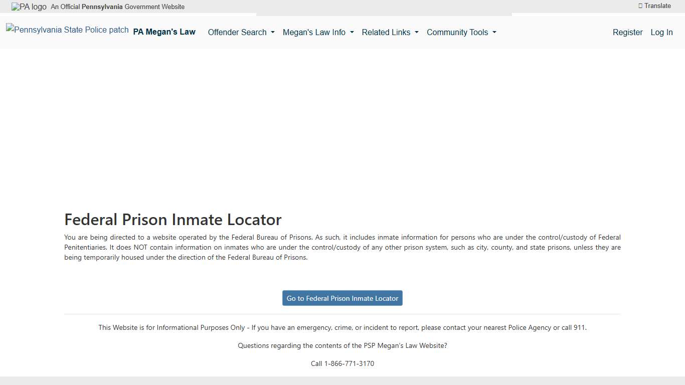 FedInmateLocator - Megan's Law Public Website